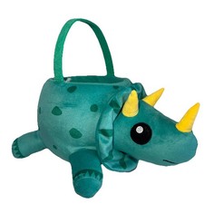 NEW Cute Teal Triceratops Easter/Halloween Reusable Plush Basket For Kids 3+!