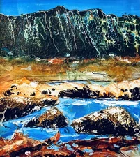 Abstract Geological Earthscape 12" L.G. Francis 80s Tactile Mixed Media Painting