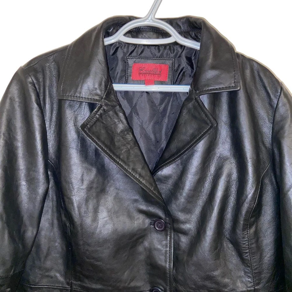 Abrigo Chaqueta Mujer Excelled Collections Negro 3 Botones 100% Cuero Talla XL Foto 2 de 4