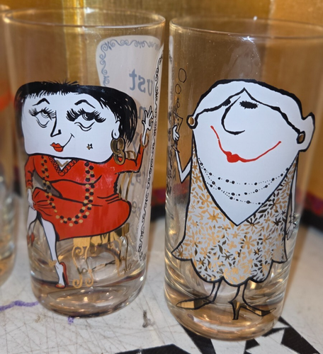 Mid-Century Osborne Kemper Thomas Humorous Tall Collins Glasses set of 6 - Picture 2 of 10