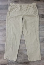 Lands' End Women's Size 16 Mid Rise Pants Cotton Twill Khaki Elastic Pull On