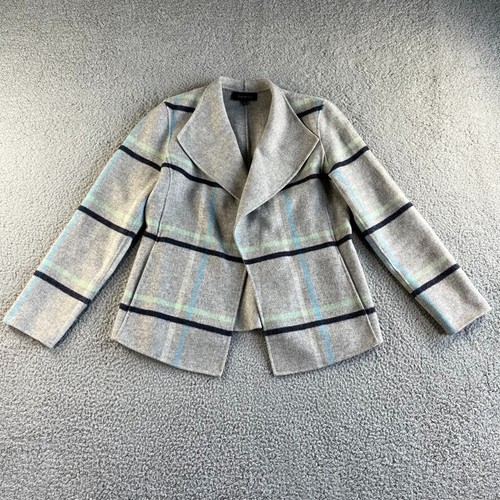 NEW Talbots Jacket Womens Small Gray Blazer Coat Plaid Wool Blend Open Front
