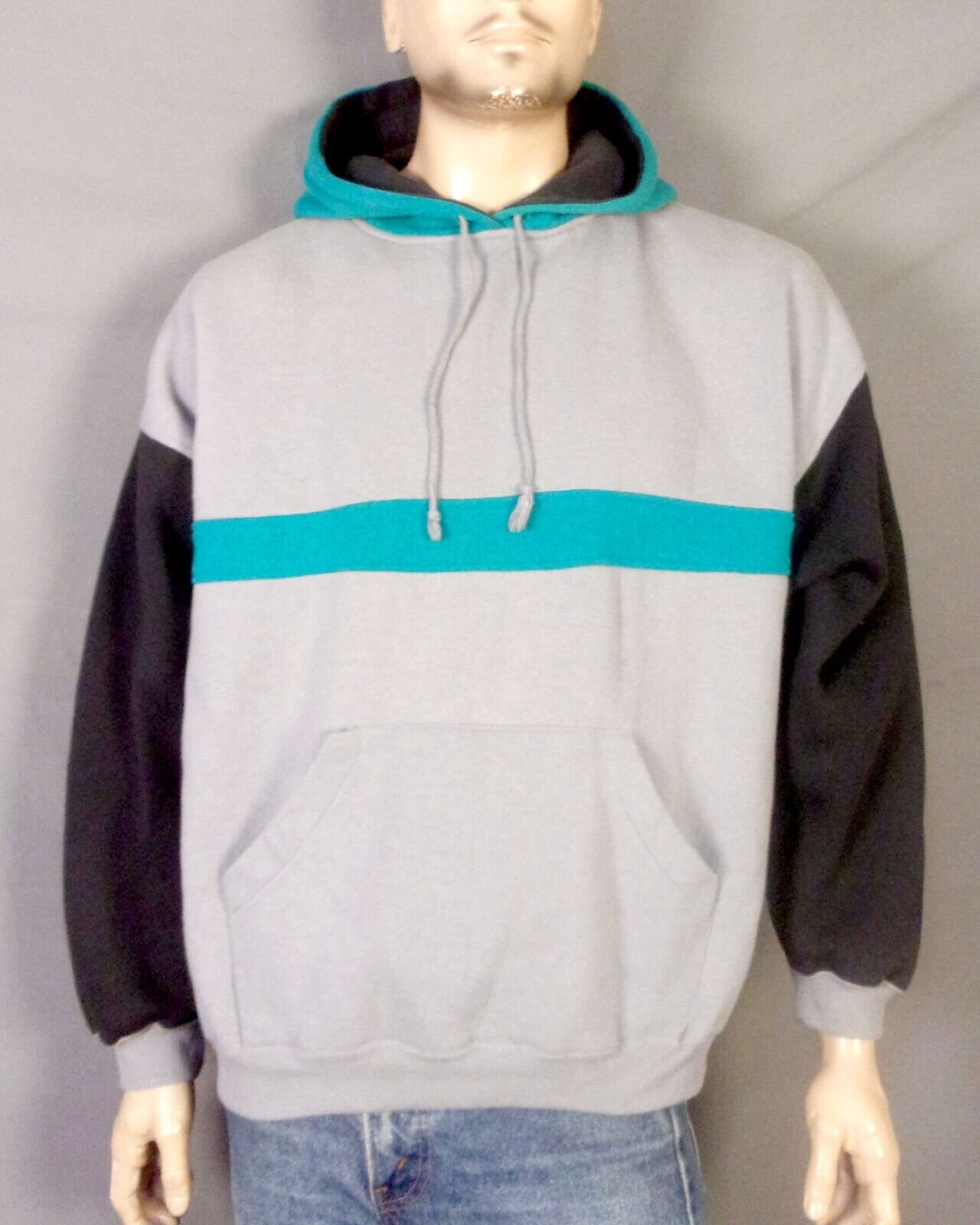 Vintage Logo Color Block Hoodie, Grey