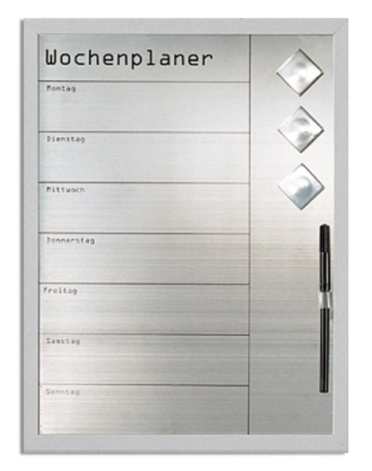 Wochenplaner Magnettafel, mit silberfarbenem Rahmen, metallische Schreibfläche