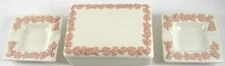 WEDGEWOOD QUEENSWARE PINK CERAMIC CIGARETTE BOX & 2 INDIVIDUAL ASHTRAYS - MINT!