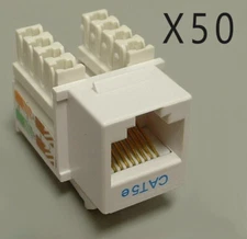 50 Pack Lot - CAT5e Keystone RJ45 110 Punch Down Keystone Snap-In Jack - White