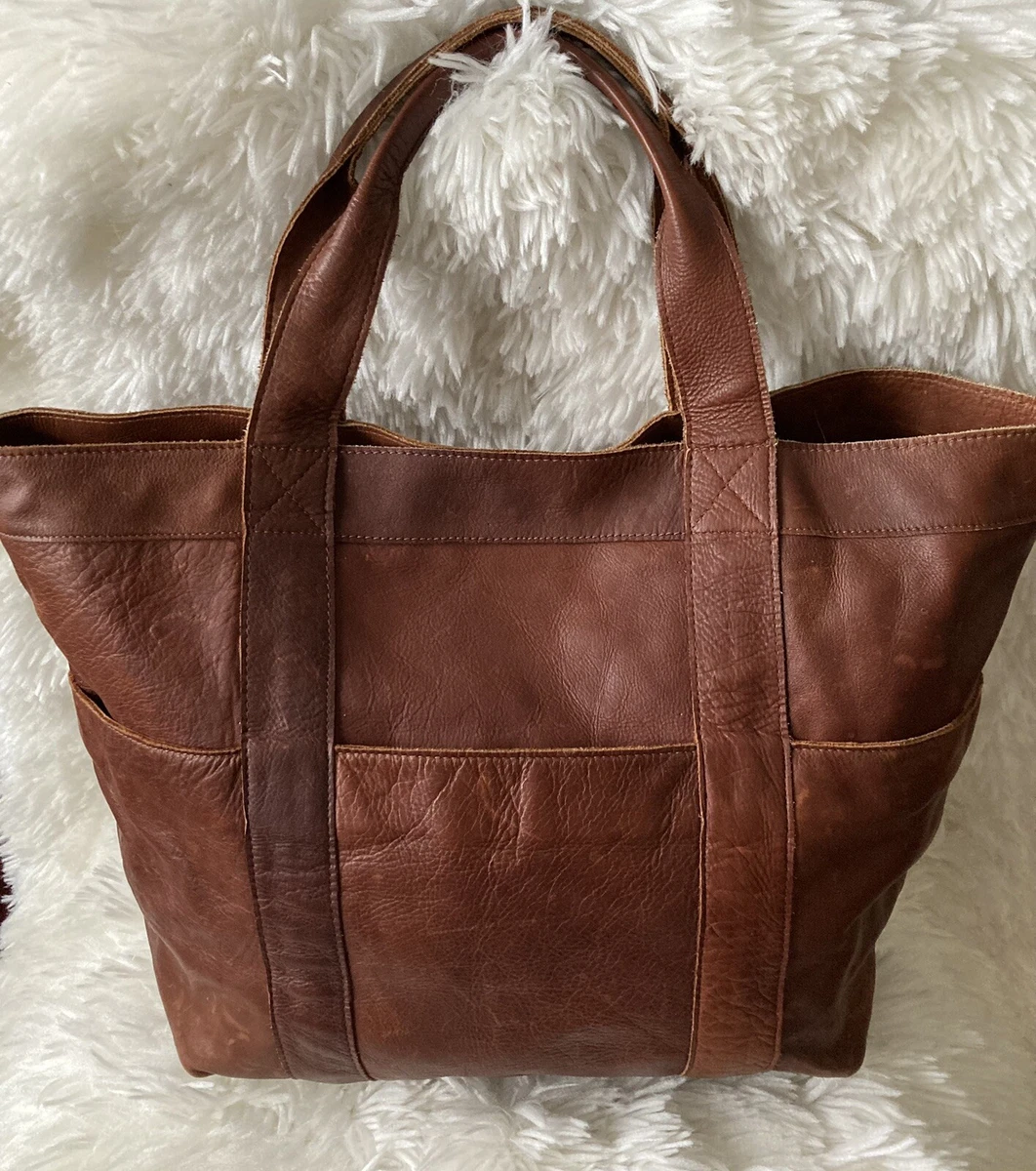 Vegan Leather Tote Oversized Bag Distressed Brown Leather 