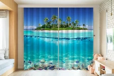 3D Blue Ocean Island ZHUA4071 Photo Curtain Window Blockout Fabric Amy 2023