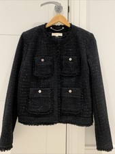 Michael Kors Tweed Black Blazer Jacket Open Front Wool Blended Stunning Uk12
