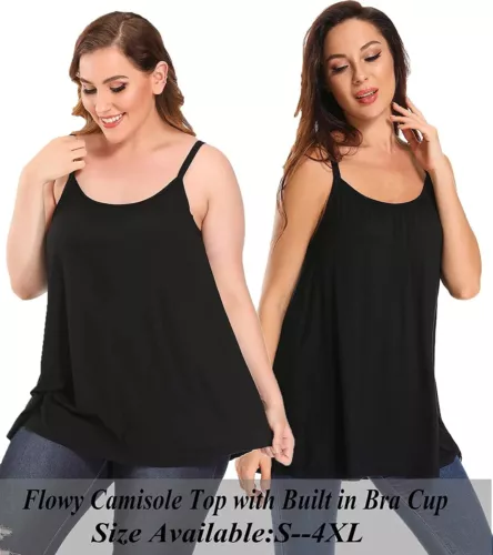 Women Plus Size Tank Tops Loose Casual Summer Top Pleated Flowy Adjustable Strap - Picture 10 of 55