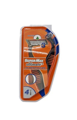 4 Super Max Ultimate 3 Klingen Einwegrasierer Herren mit Lubra Streifen Schwenkkopf