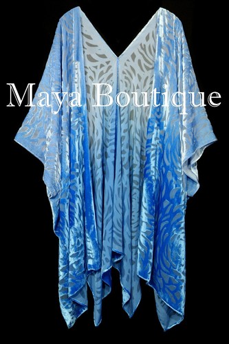 Maya Matazaro Blue Ombre Camellia Burnout Velvet Caftan Kimono Jacket Hand Dyed - Picture 6 of 6
