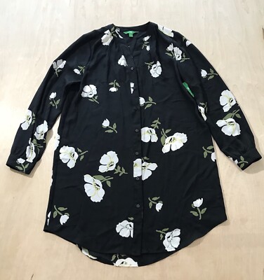 Dip Women's Black Floral Long Sleeve Button Down Dress Size Small