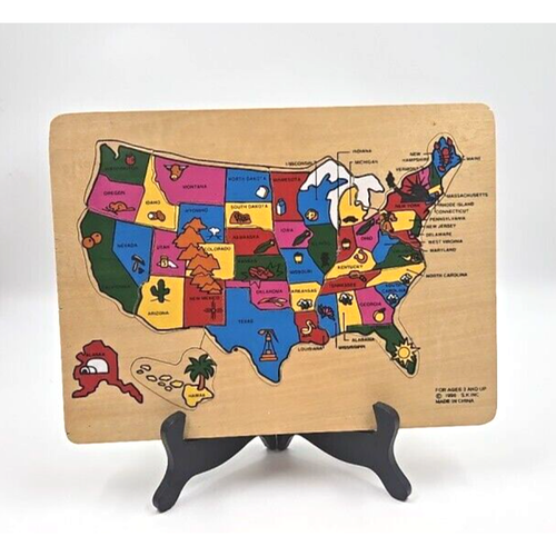 State Map With Inlay Kids United States Wooden Inlay Map Puzzle Ages 2 + Learning 12 Piece ...