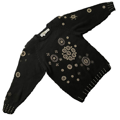 Vintage Women Western Connection Pullover Knit Sweater Size Medium Padded Black