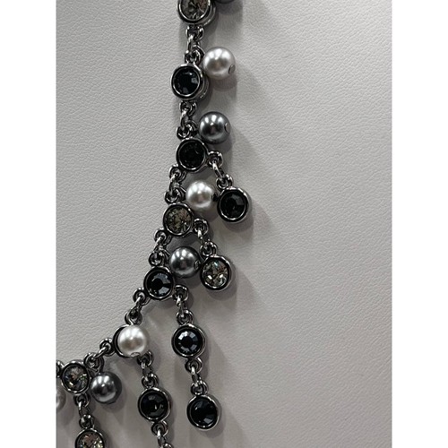 Swarovski Signed Black Crystal and Gray Pearl Bib Statement Necklace - Picture 10 of 15