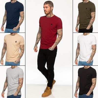 Enzo Herren T-Shirts Baumwolle kurzarm T-Shirt schmale Passform Muskel Rundhalsausschnitt T-Shirt Top
