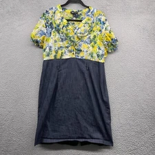 AB Studio Women Dress Multicolor Floral Short Sleeve V-Neck Button Size 16