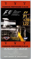 2001 F1 SAP Grand Prix - Ticket Indianapolis IMS Race Formula One Racing 