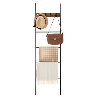 Blanket Ladder 5tier Ladder Shelf Decorative Ladder With 4 Removable Hooks Metal