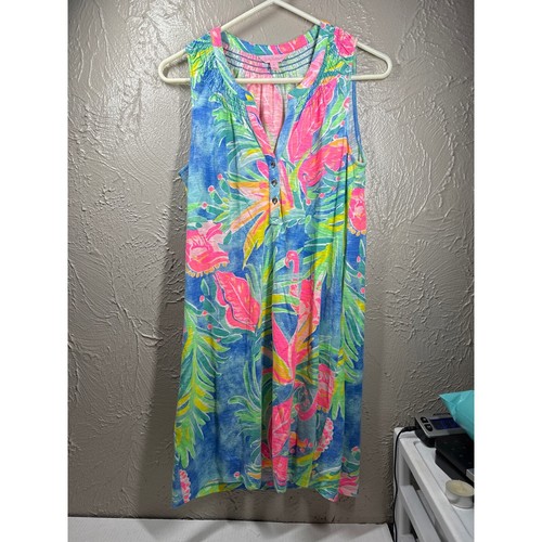 Lilly Pulitzer Womens Essie Blue Green Pink Yellow Sleeveless Dress
