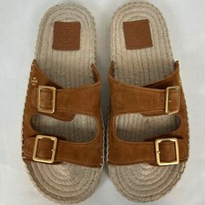 NWOB Tory Burch Brown Suede Espadrille Slides, 7.5