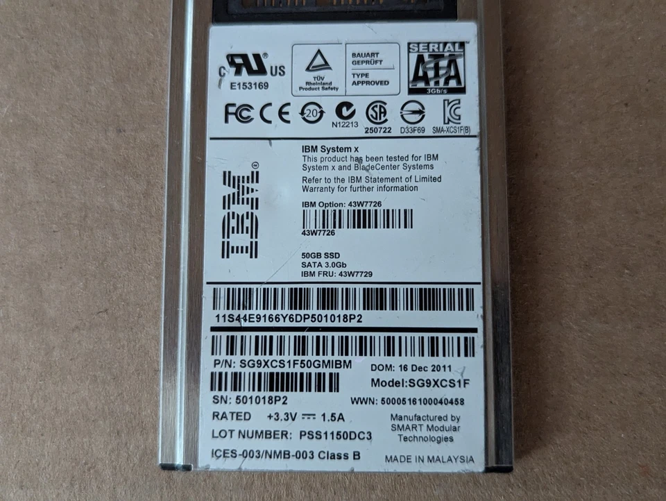 IBM SG9XCS1F 50GB 1.8IN USATA SSD DRIVE 43W7729 40K6897 L3-7(16) - Image 4 of 4