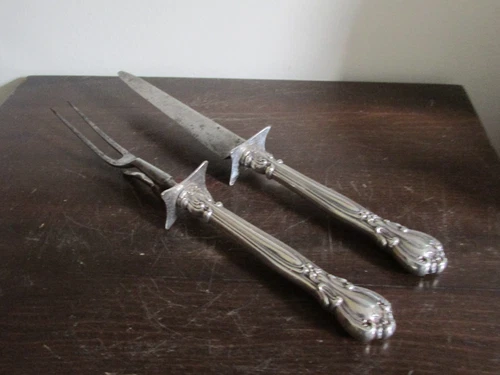 Antique Gorham Sterling Silver Handle Carving Fork Knife 2 Piece Set