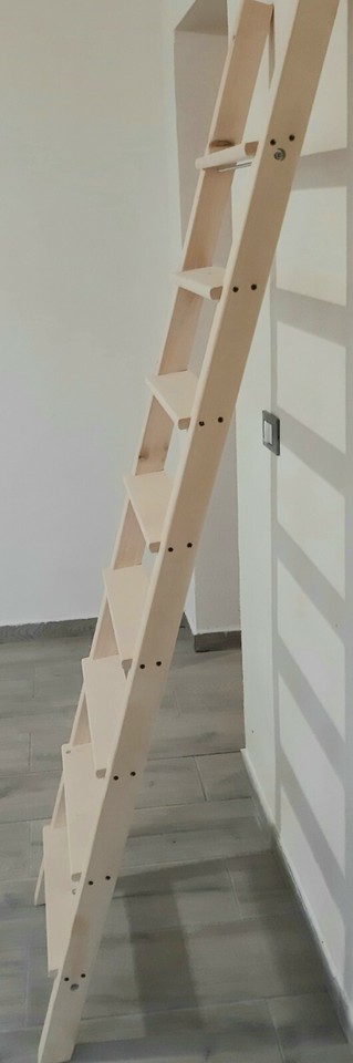 Scala in legno massello per soppalco, letto a castello, cameretta, soffitta, garage, camper MAX resistenza (Altezza cm 200 / Larghezza cm 45