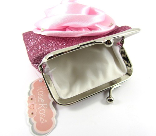 Girls Pink Sparkle Glitter Coin Purse With Rose & Crystal Detail - Picture 3 of 3