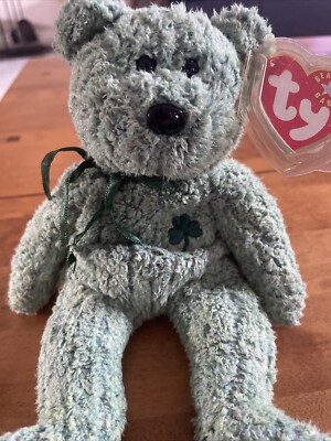 Brandneu mit Etikett 2000 Ty Beanie Babys - Kleeblatt grün irischer Bär weiches Plüsch-Teddyspielzeug 30 cm