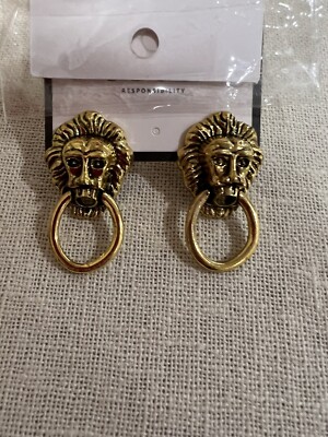 ARETES DE MUJER DE MODA LEON DORADO WOMEN EARRINGS STAINLESS STEEL LION GOLD NEW