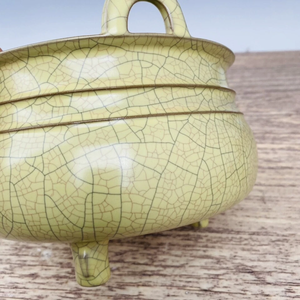 Quemador de incienso de tres pies marca de museo horno ge porcelana dinastía Song antigua de 6,9" Foto 2 de 4