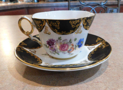 Foley bone china England black gold floral cup and saucer