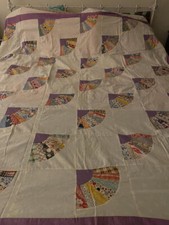 Vintage 1930's Grandmother's Fan Quilt Top Handsewn 98" x 84"