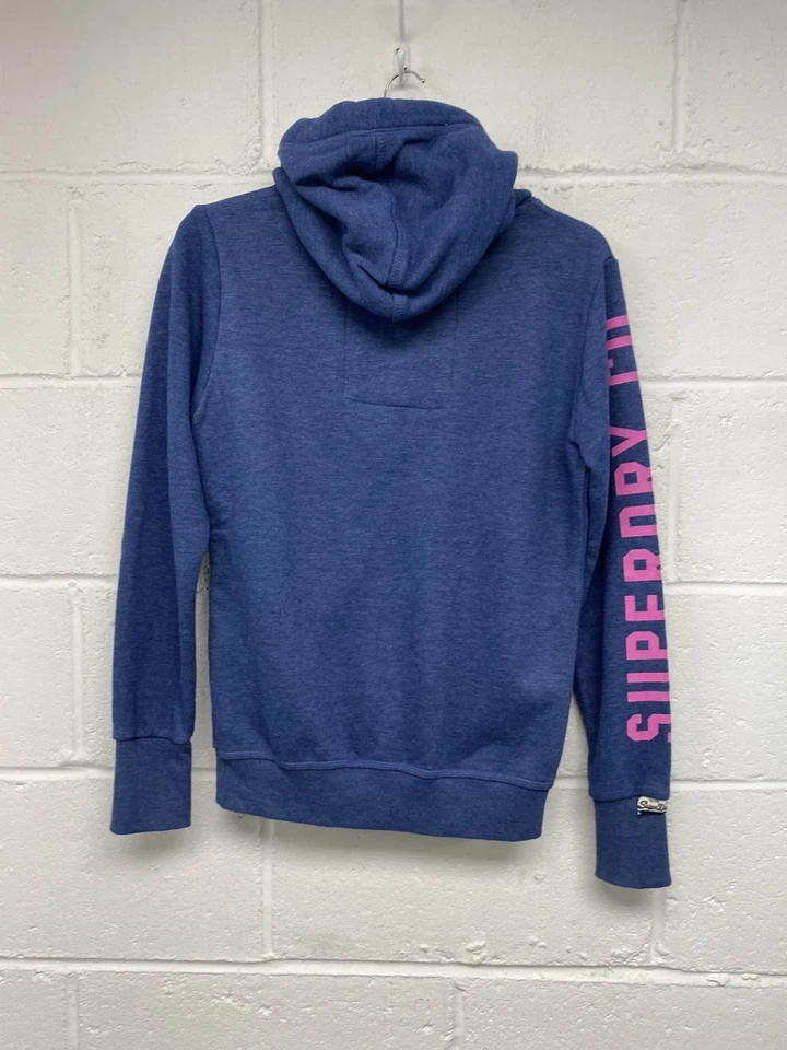 Superdry Sudadera con Capucha Azul Con Logo Rosa Track & Field Cremallera Talla M PK Foto 2 de 4