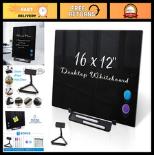 Magnetic Glass Dry Erase Board 16x12 - Desktop Easel, Portable Whiteboard for Of