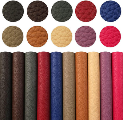 Solid Color PU Leather Fabric Plain Lychee Fabric Cotton Back 10 pcs 8'' x 13'' (2
