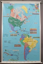 Americas States Vintage Rollable Map Mural Wall Chart Poster