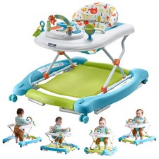 4-in-1 Baby Walker, Foldable Baby Activity Center on Wheels, 3 Adjustable Height