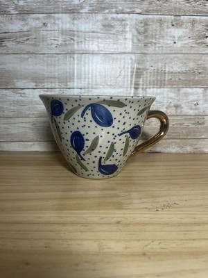 KERSTIN TILLBERG Swedish Design Large Tea Cup W/gold Handle Flower Pattern RARE!
