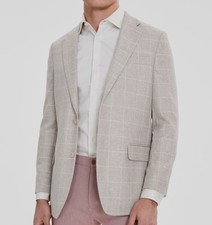 Tommy Hilfiger Men Beige Modern-Fit Windowpane Sport Coat Size 44S