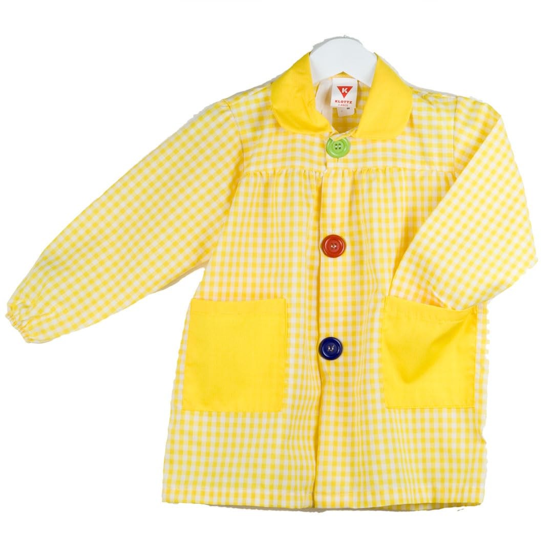 Tablier-blouse carrelé pour crèche blouse école fille vichy jaune citronnier