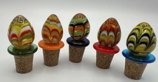 5 Hand Blown Artistic Decorative Multi Colored Glass Cork Wine Stopper Unique