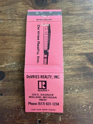 G1733 DeVries Realty Realtor Midland Michigan Vintage Matchbook Cover
