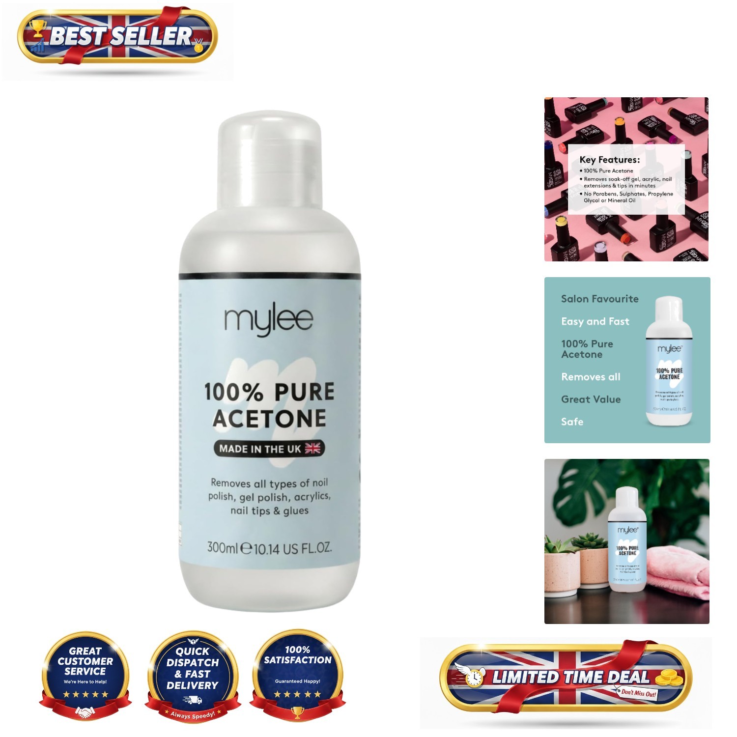 Maximum Strength Acetone 300ml Gel Polish Remover - Quick & Efficient Nail Care