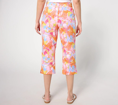 Quacker Factory French Terry Printed Capri Pant Multi 1X A636680 - Picture 2 of 3