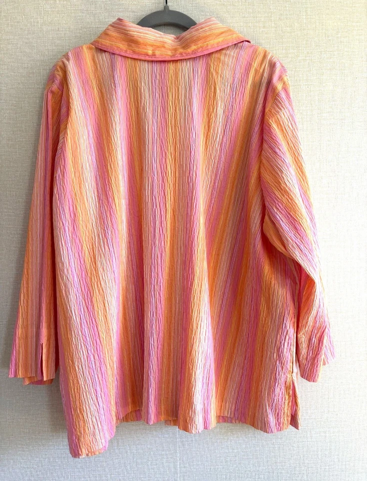 Camisa Primera Edición Liz Claiborne Rosa Naranja Rayas Abotonadas Mezcla Algodón 3X Foto 2 de 4