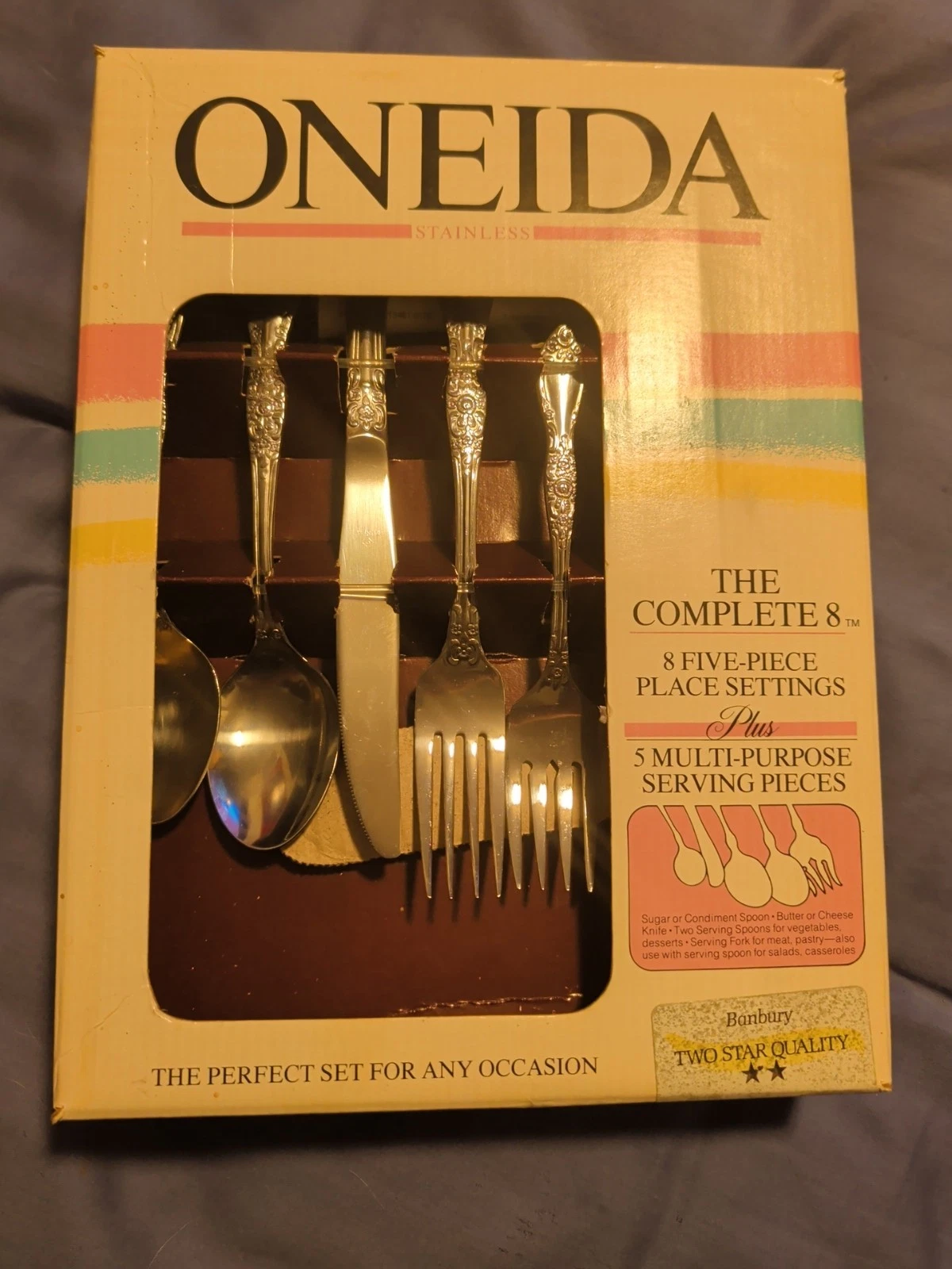 Vintage Rare 1987 ONEIDA The Complete 8 Banbury 45 Piece Flatware Set New In Box