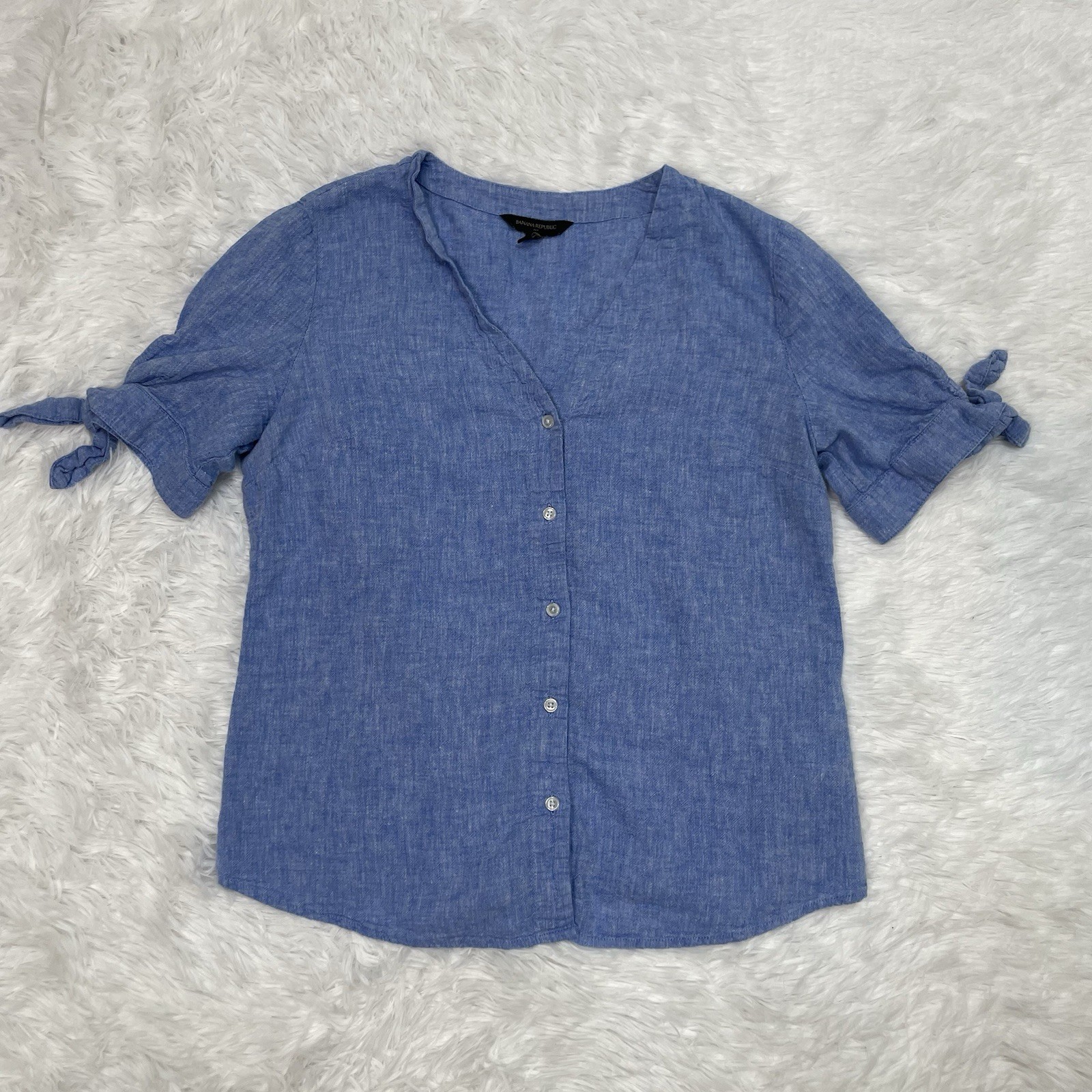 Banana Republic Women’s Size S Small Linen Blend Button Up Blouse Blue Shirt